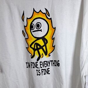 Man's 3 X White Tee with Cartoon and Text / Cotton